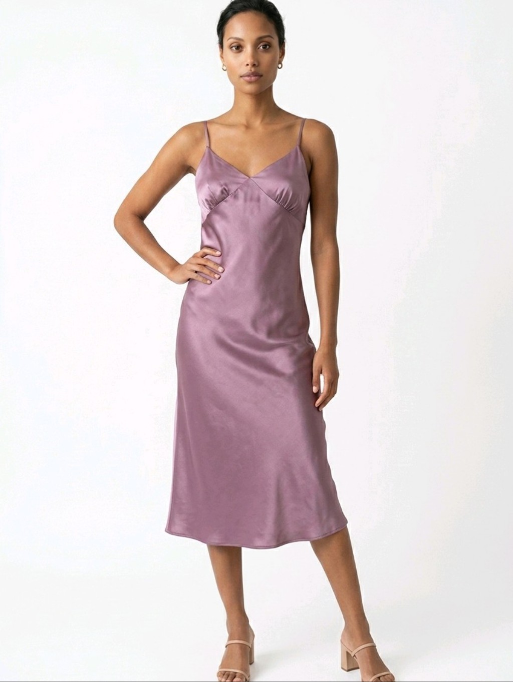 Vera Mauve Satin Lace-Up Back Midi Dress M Coquette Minimalist Slip Bridesmaid